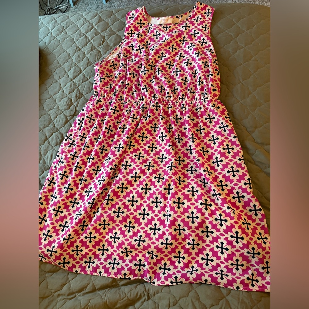 Pink and Navy Geometric Print Dress